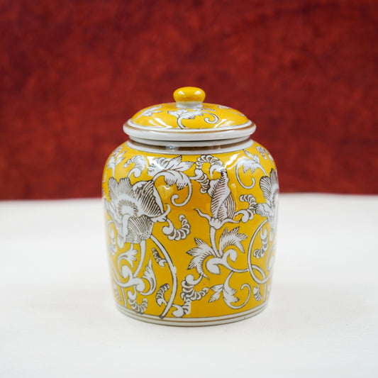 THD073 Ceramic Storage Jar with Lid – Yellow Floral Design