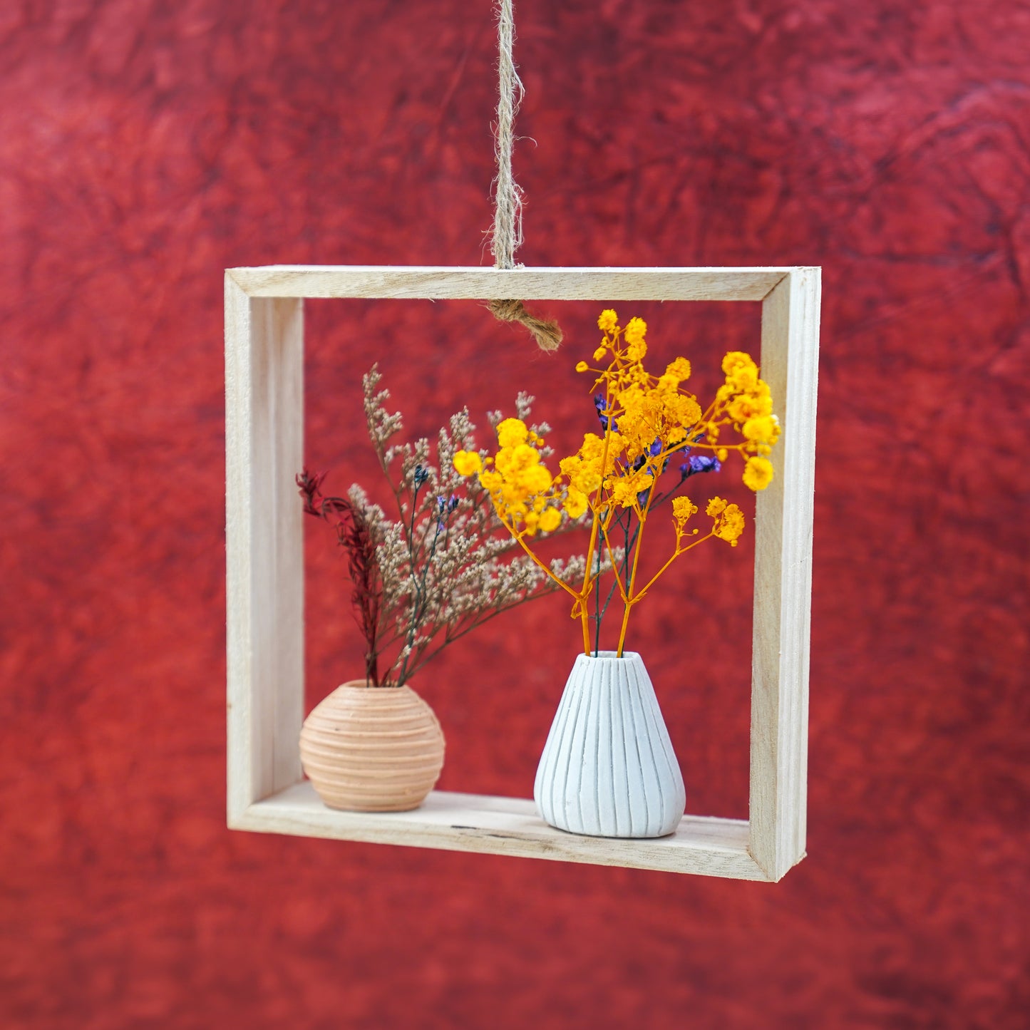 THD088 Wooden Wall Frame with Mini Vase Set – Dried Flower Décor