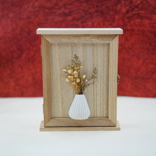 THD091 Wooden Key Holder Box with Door & Vase Décor – Tabletop (5 Hooks)
