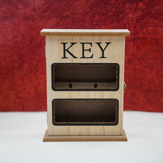 THD089 Wooden Key Holder Box with Door – Tabletop Organizer (5 Hooks)