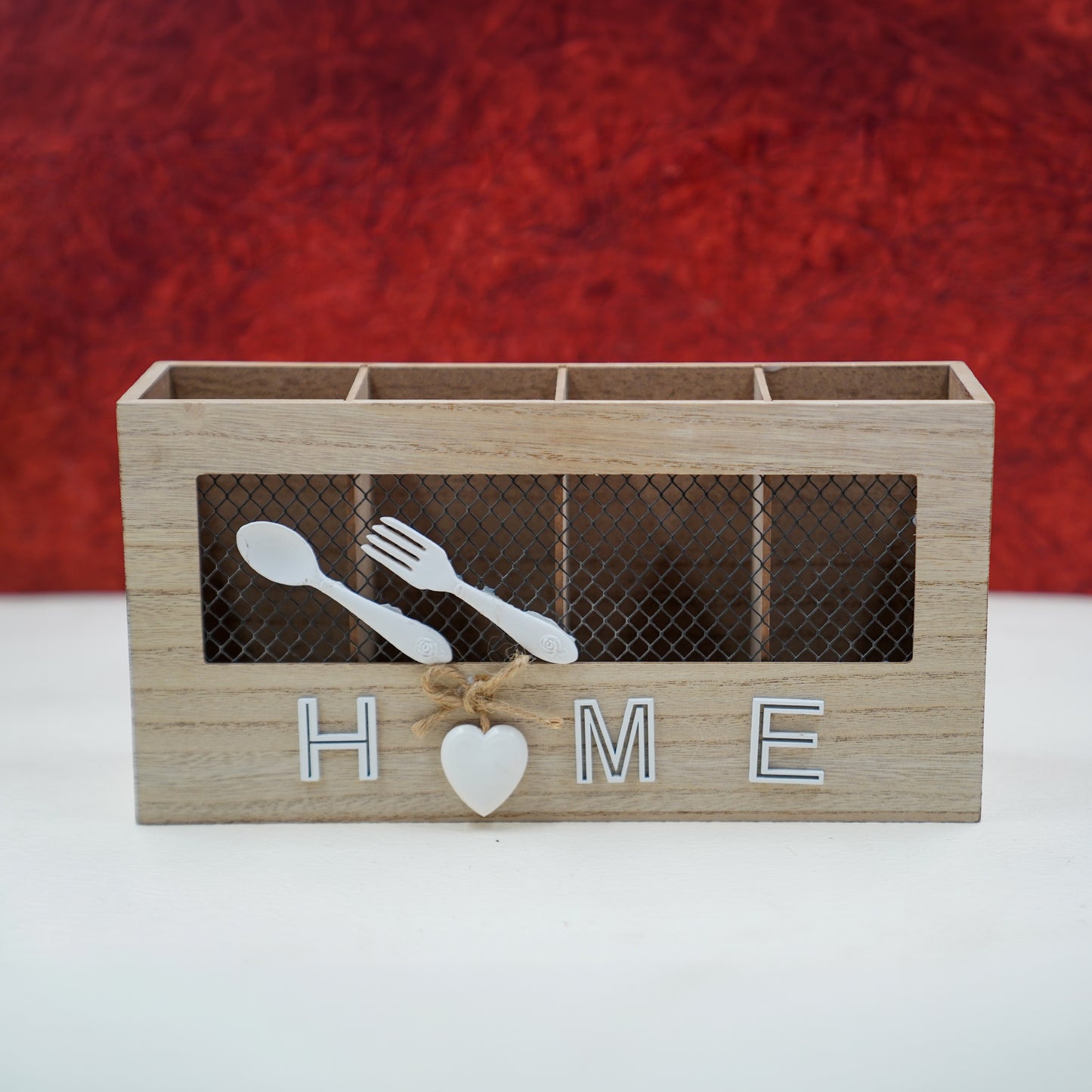 THD097 Wooden Cutlery Organizer Box – 4 Compartments (Home Design)