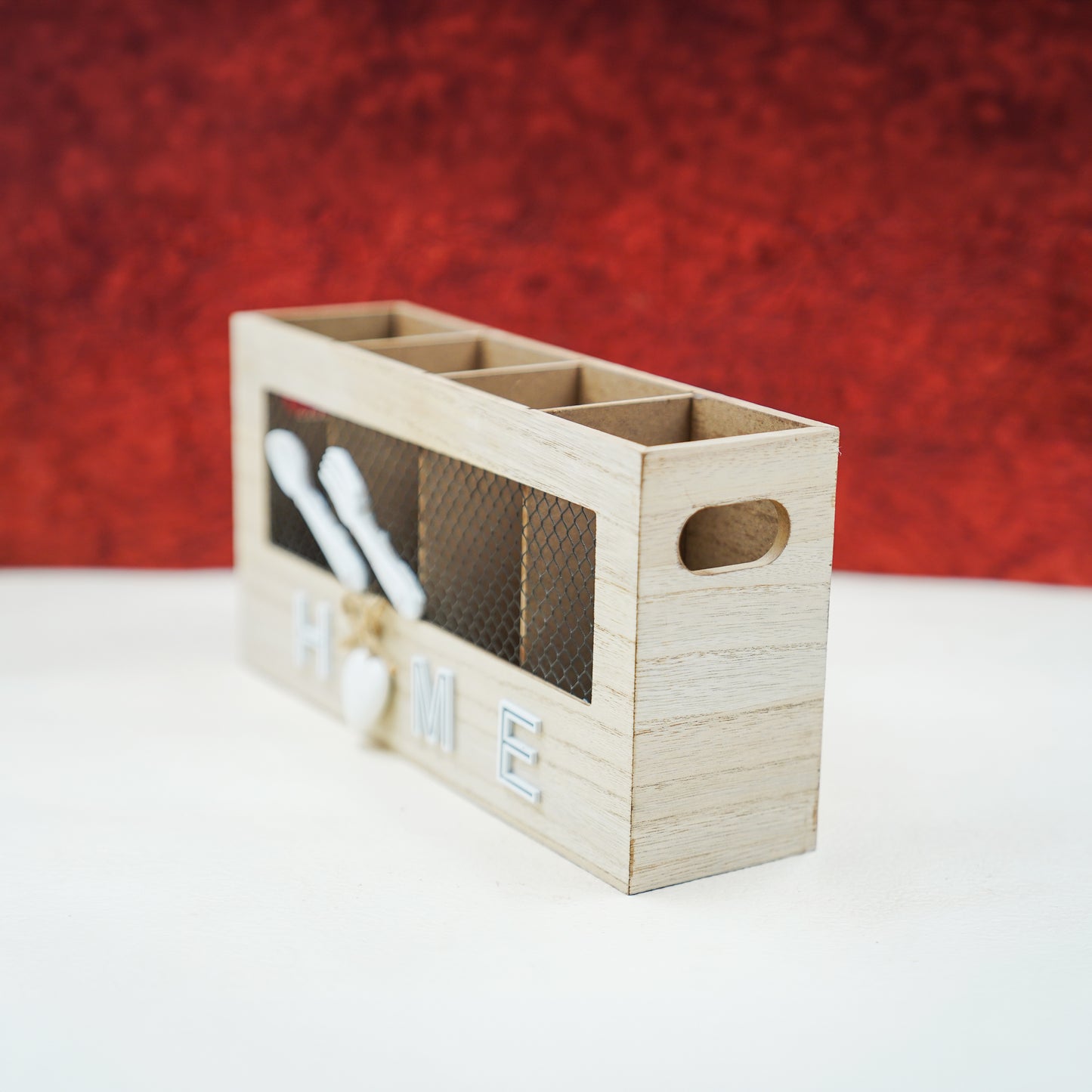 THD097 Wooden Cutlery Organizer Box – 4 Compartments (Home Design)