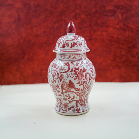 THD070 Red Floral Ceramic Ginger Jar with Lid
