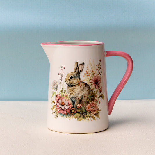 FLORAL BUNNY CERAMIC PITCHER