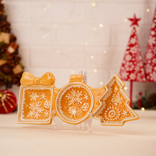 THD277 Gingerbread Christmas Tree & Ornament Triple Section Platter