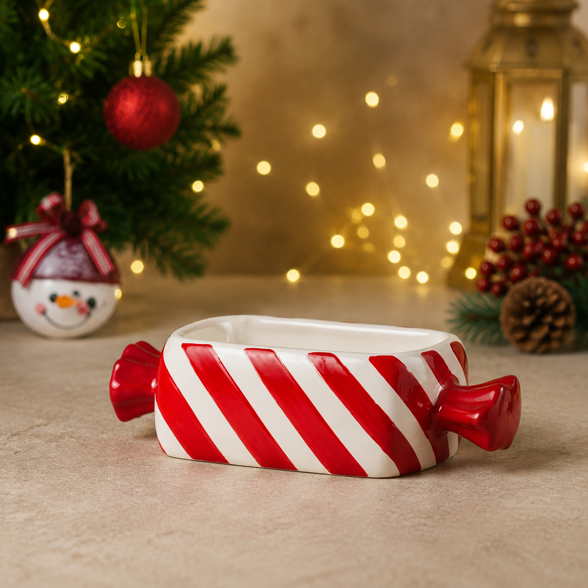 THD227 Candy Cane Ceramic Serving Bowl
