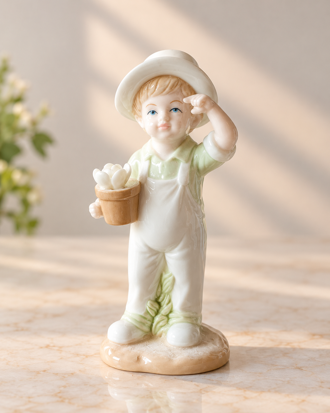 THD100 Cute Boy Figurine with Plant Pot