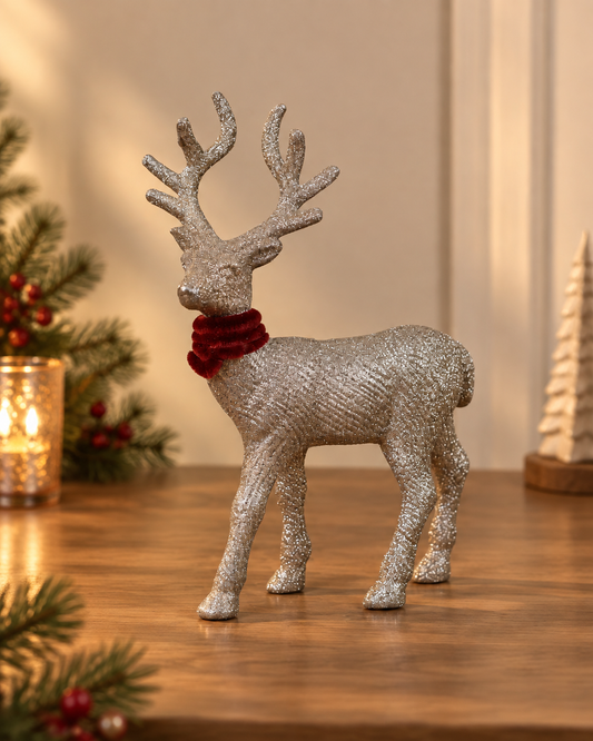 THD755 Champagne Glitter Reindeer Table Top Christmas Decoration
