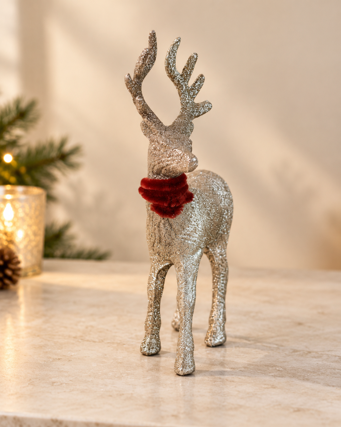 THD755 Champagne Glitter Reindeer Table Top Christmas Decoration