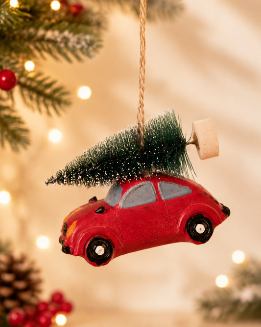 THD995 Red Car Christmas Tree Ornament – Resin Hanging Decoration