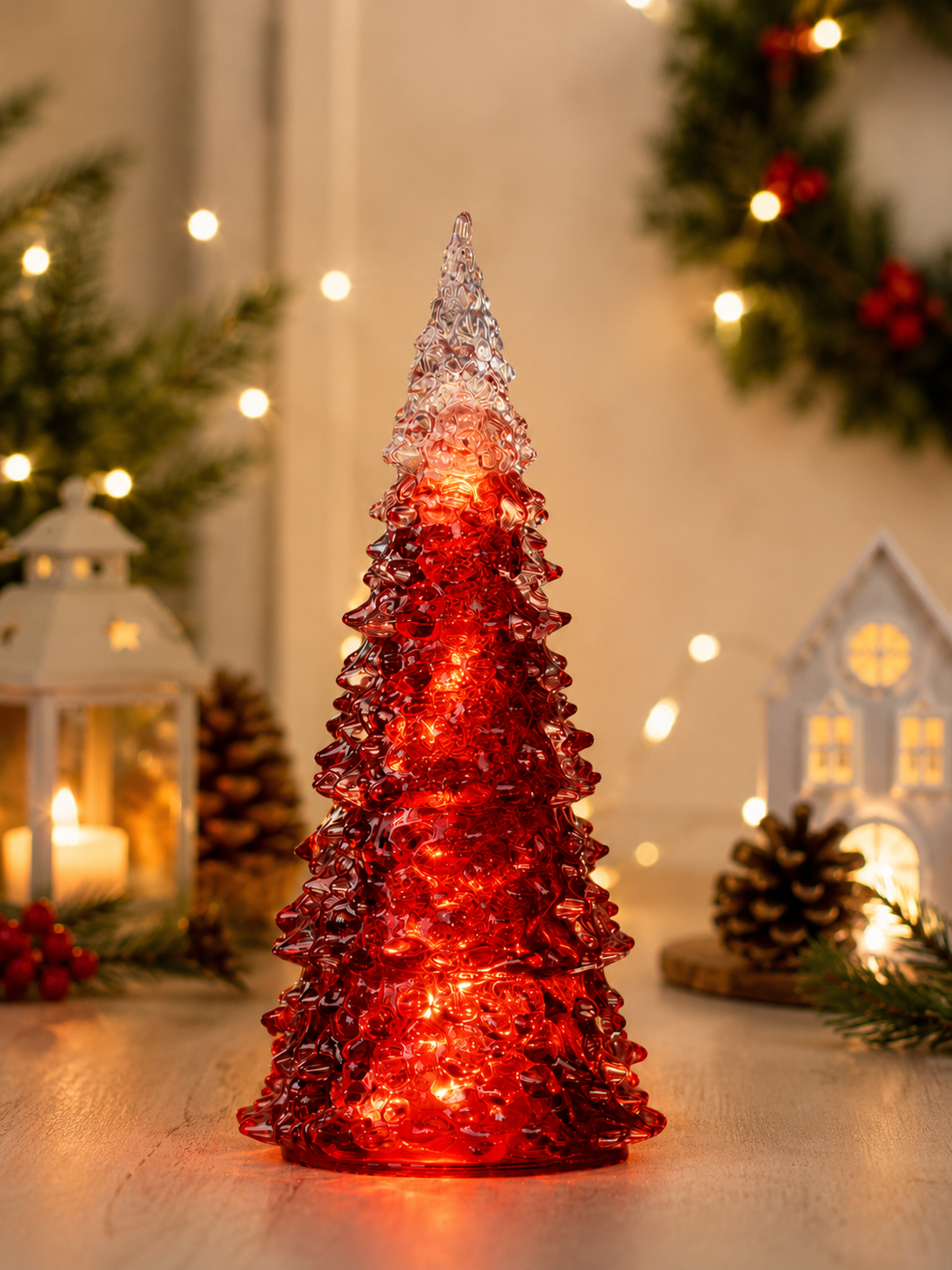 THD362 Light-Up Glass Christmas Tree Tabletop Decoration