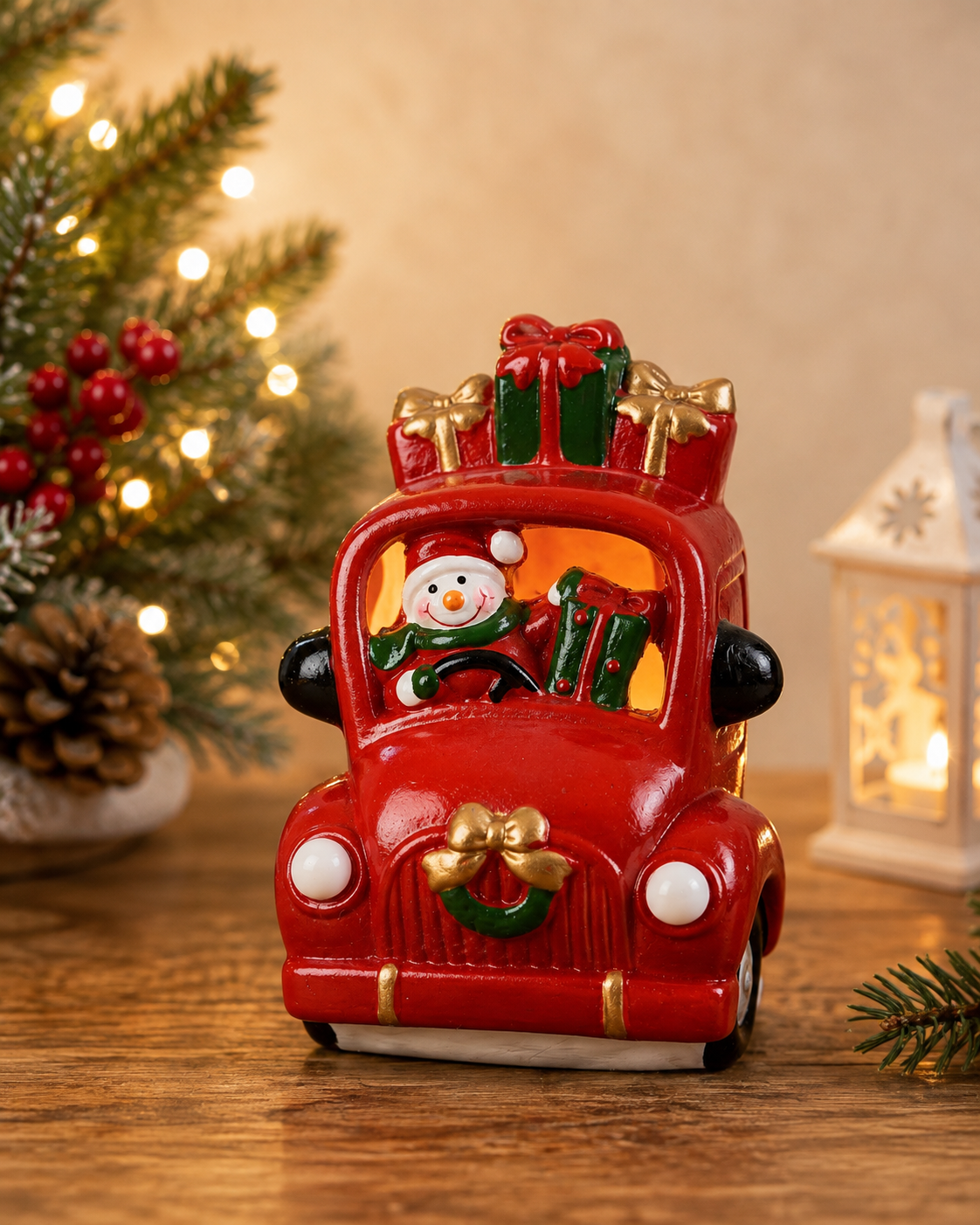 THD763 Festive Santa & Snowman Car Figurines