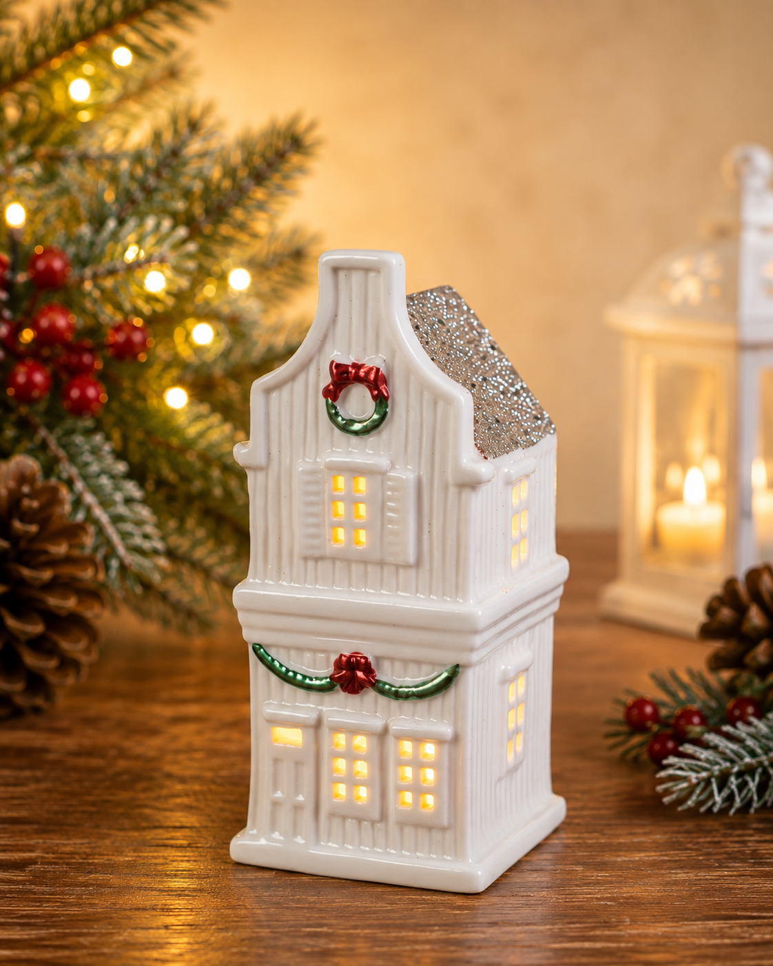 THD765 White Christmas Cottage Figurines