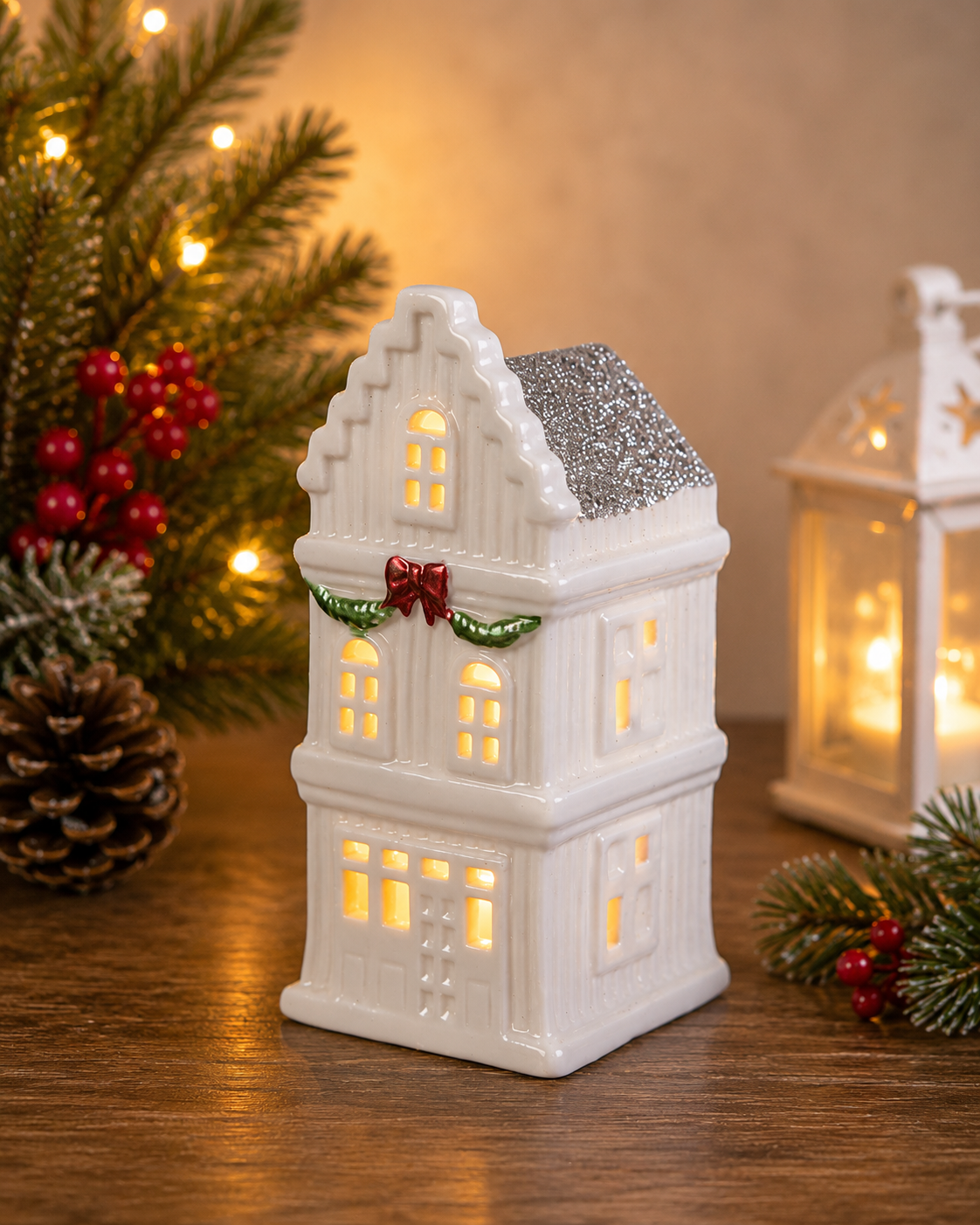 THD765 White Christmas Cottage Figurines