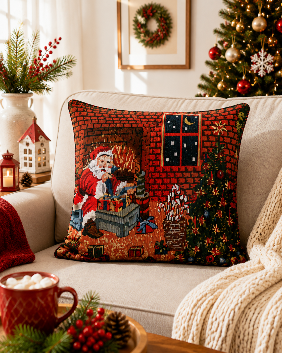 Santa Christmas Tapestry Cushion Cover