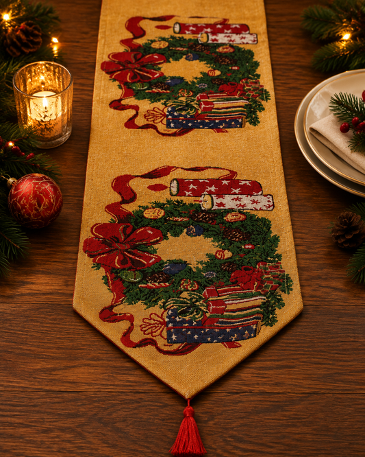 Christmas Santa & Gift Table Runner with Tassels