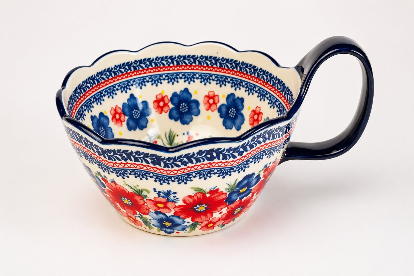 DD-96 Ceramic Floral Serving Bowl with Handle