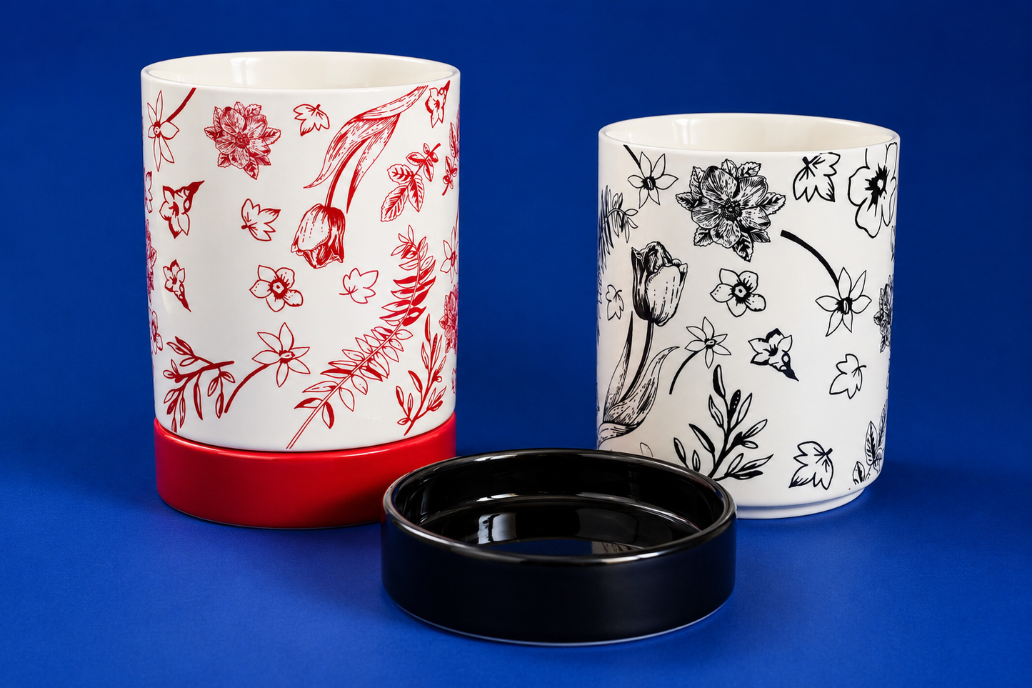 DD-103 Floral Ceramic Utensil Crock with Drainage Holes