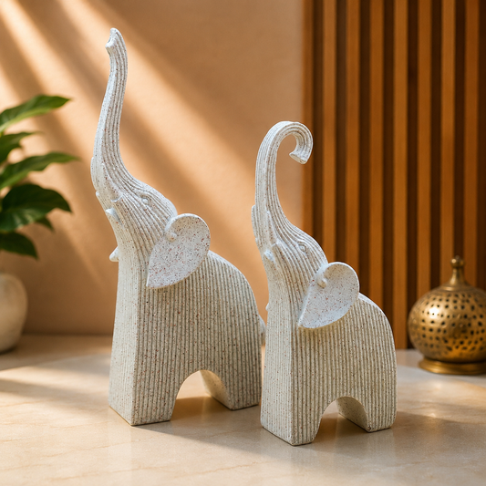 THD083 Textured Elephant Figurine Set (Set of 2)