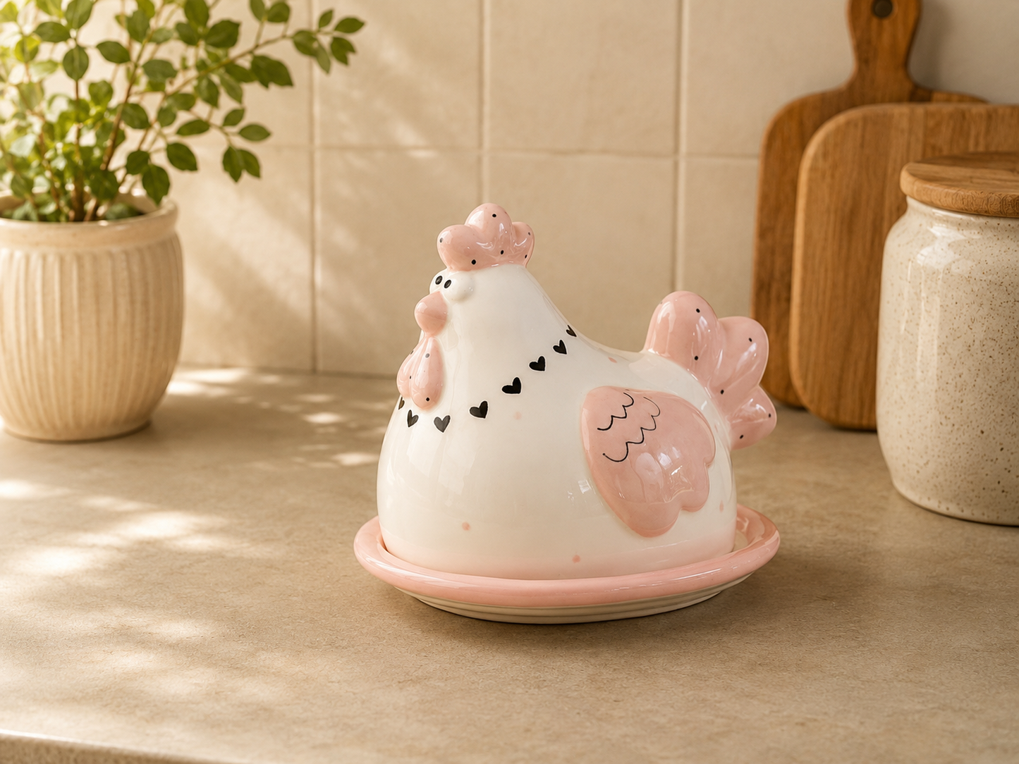 TT-216 Ceramic Rooster Butter Dish with Tray