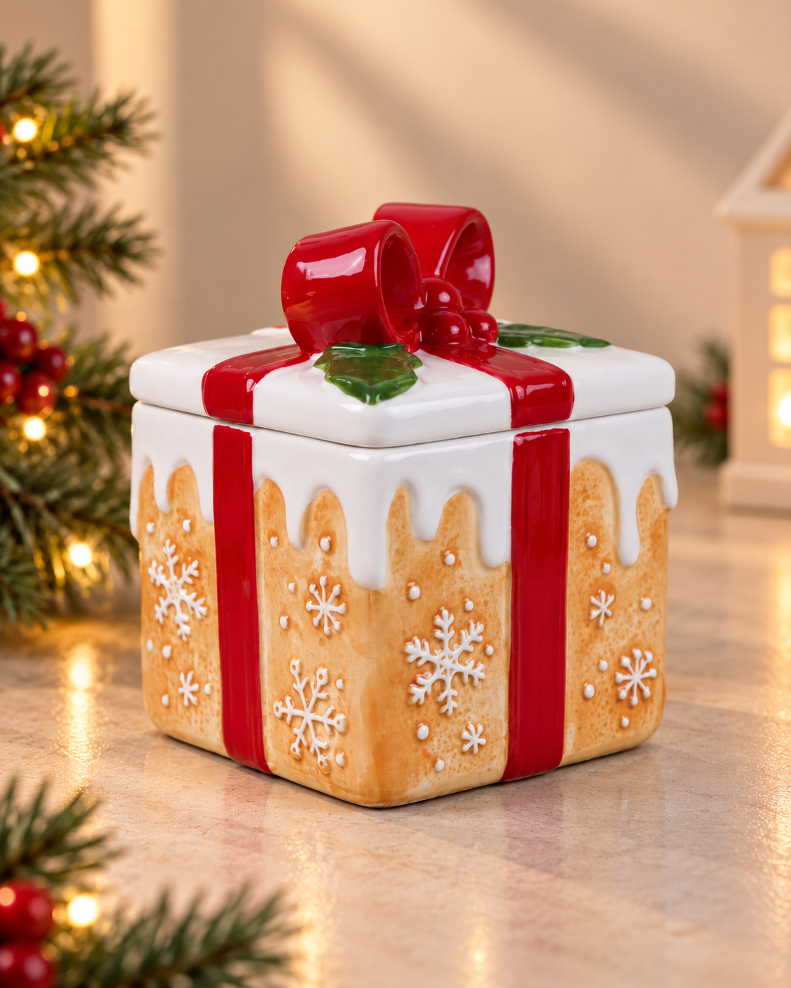 THD801 Christmas Gift Box Ceramic Storage Jar