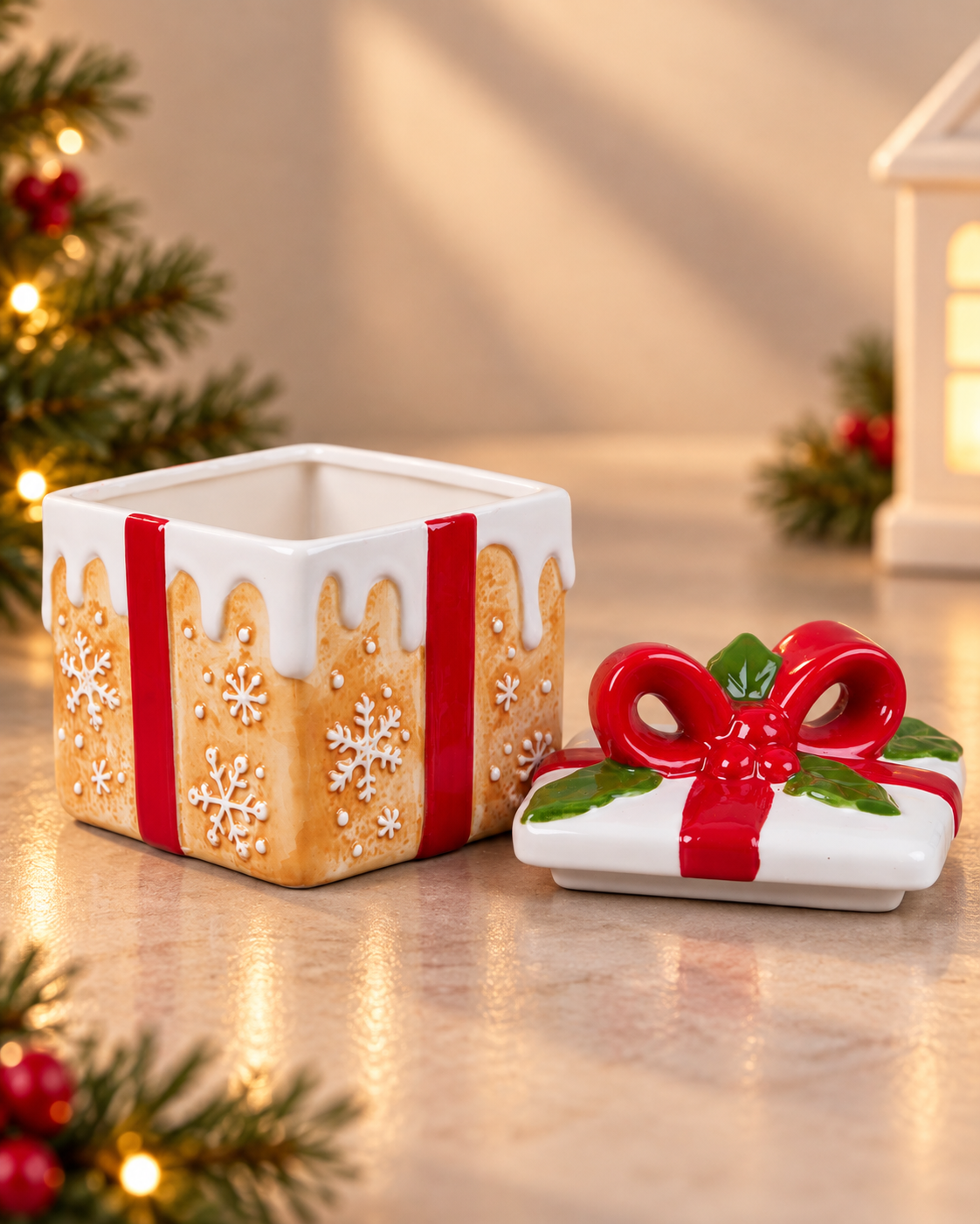 THD801 Christmas Gift Box Ceramic Storage Jar