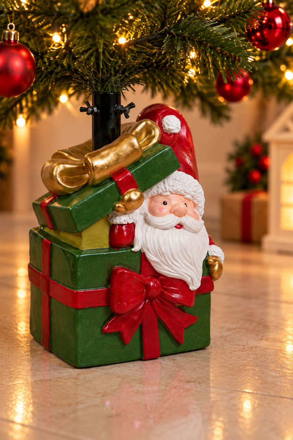 THD964 Resin Santa Claus Gift Box Christmas Tree Stand