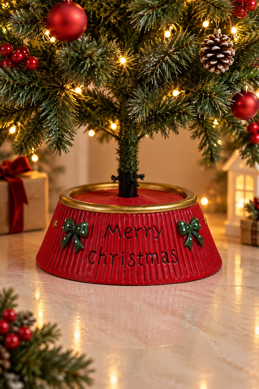 THD960  Resin Merry Christmas Red Decorative Tree Stand