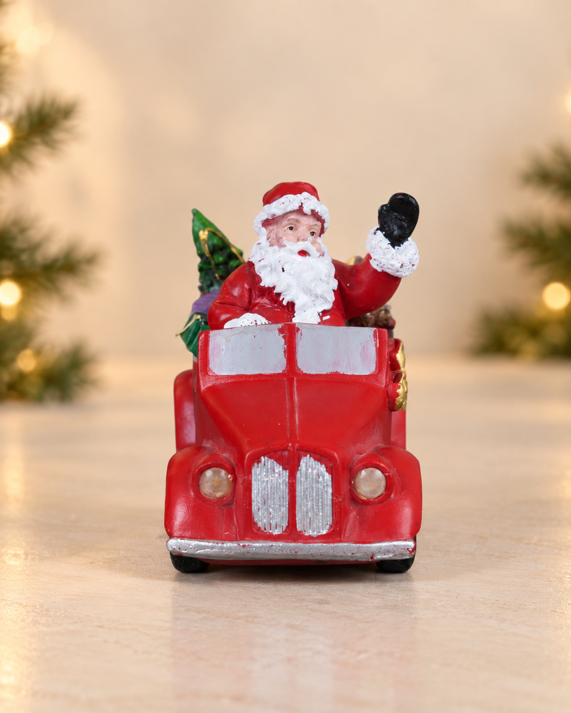 THD959  Premium Resin Santa Claus in Red Car Christmas Light-Up Decoration