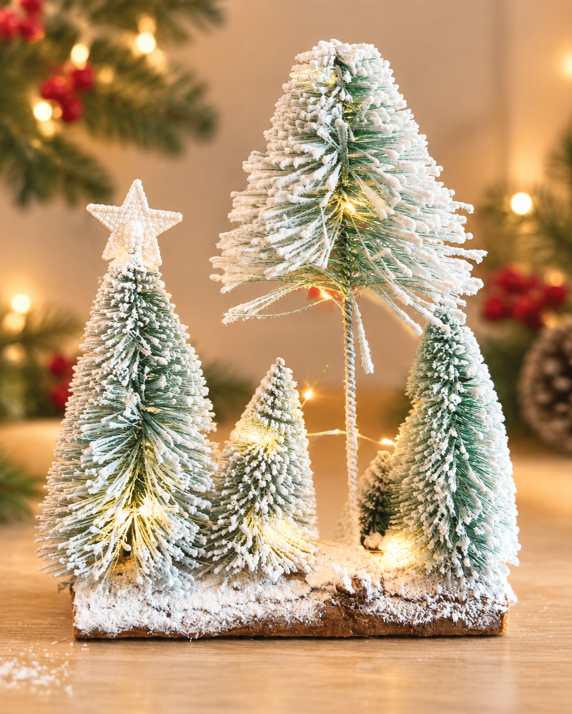 THD632 Snowy Christmas Trees with Lights