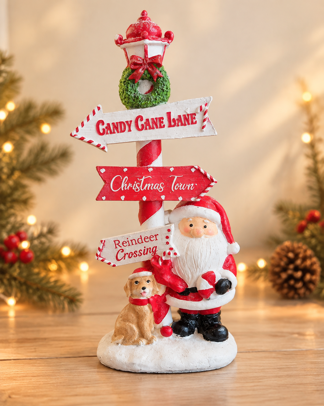 THD931 Santa Christmas Signpost Figurine