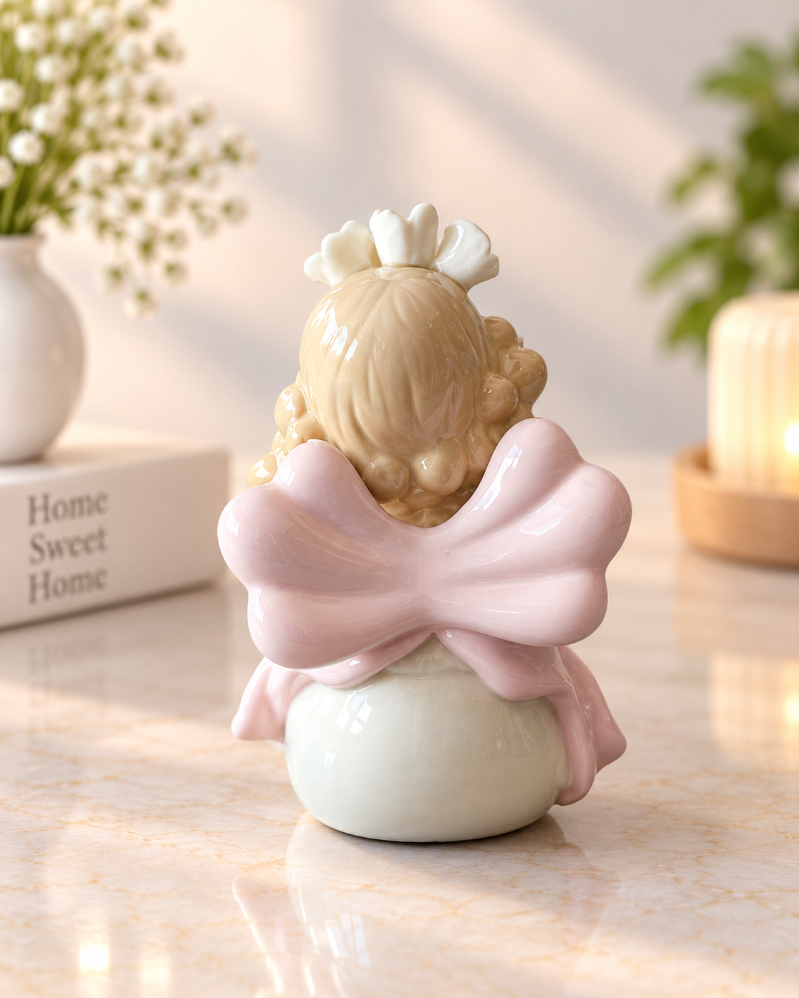 THD100 Angel Girl Figurine with Pink Roses