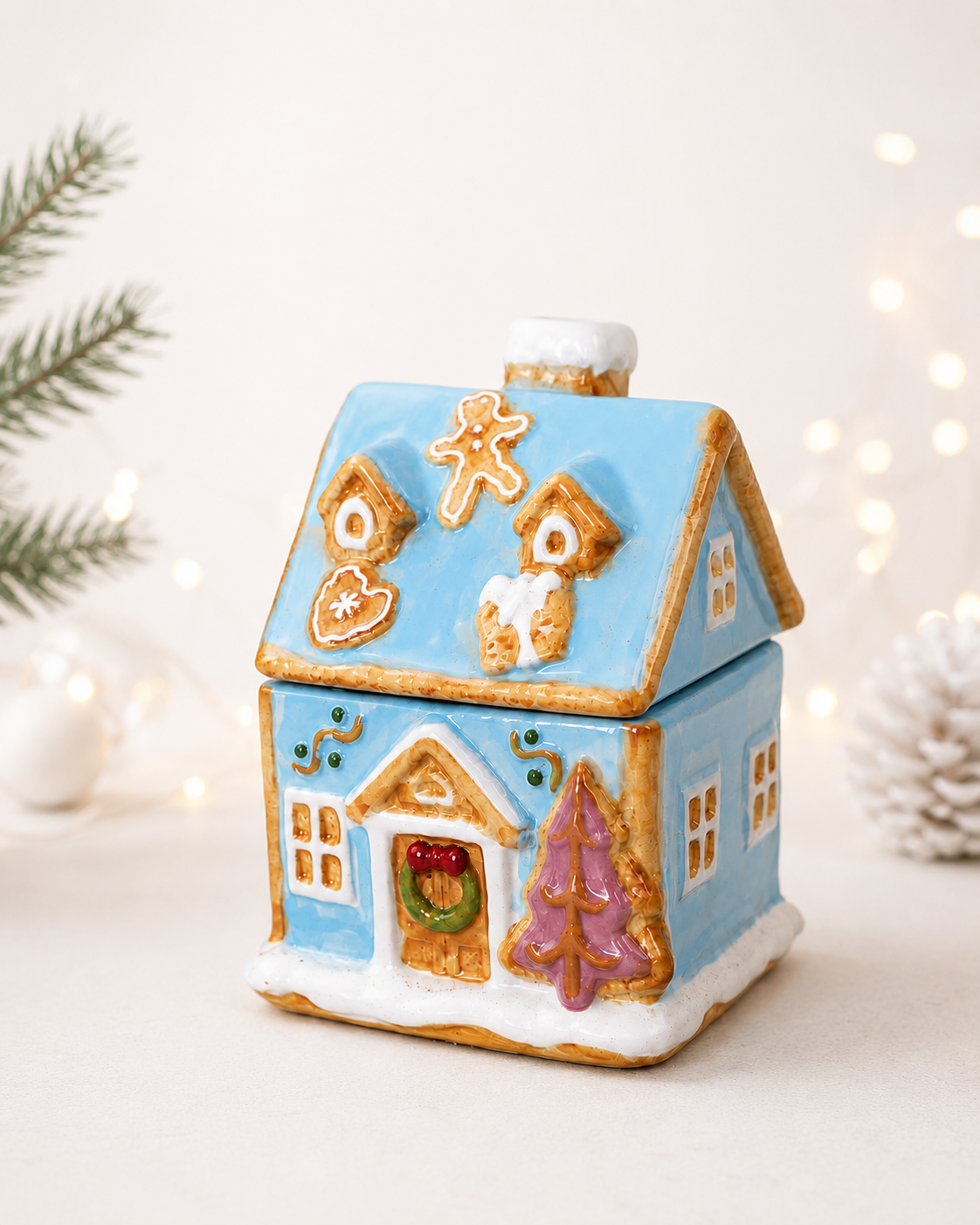 THD570 Blue Gingerbread House Canister