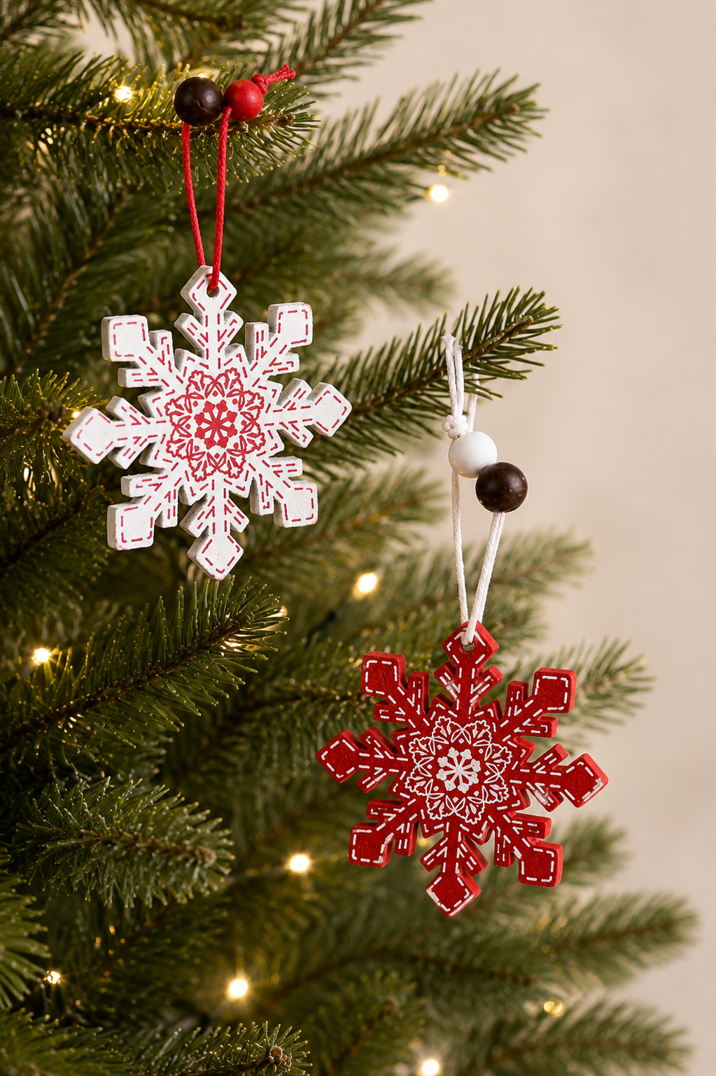 THD738 Red & White Snowflake Tree Ornament Set