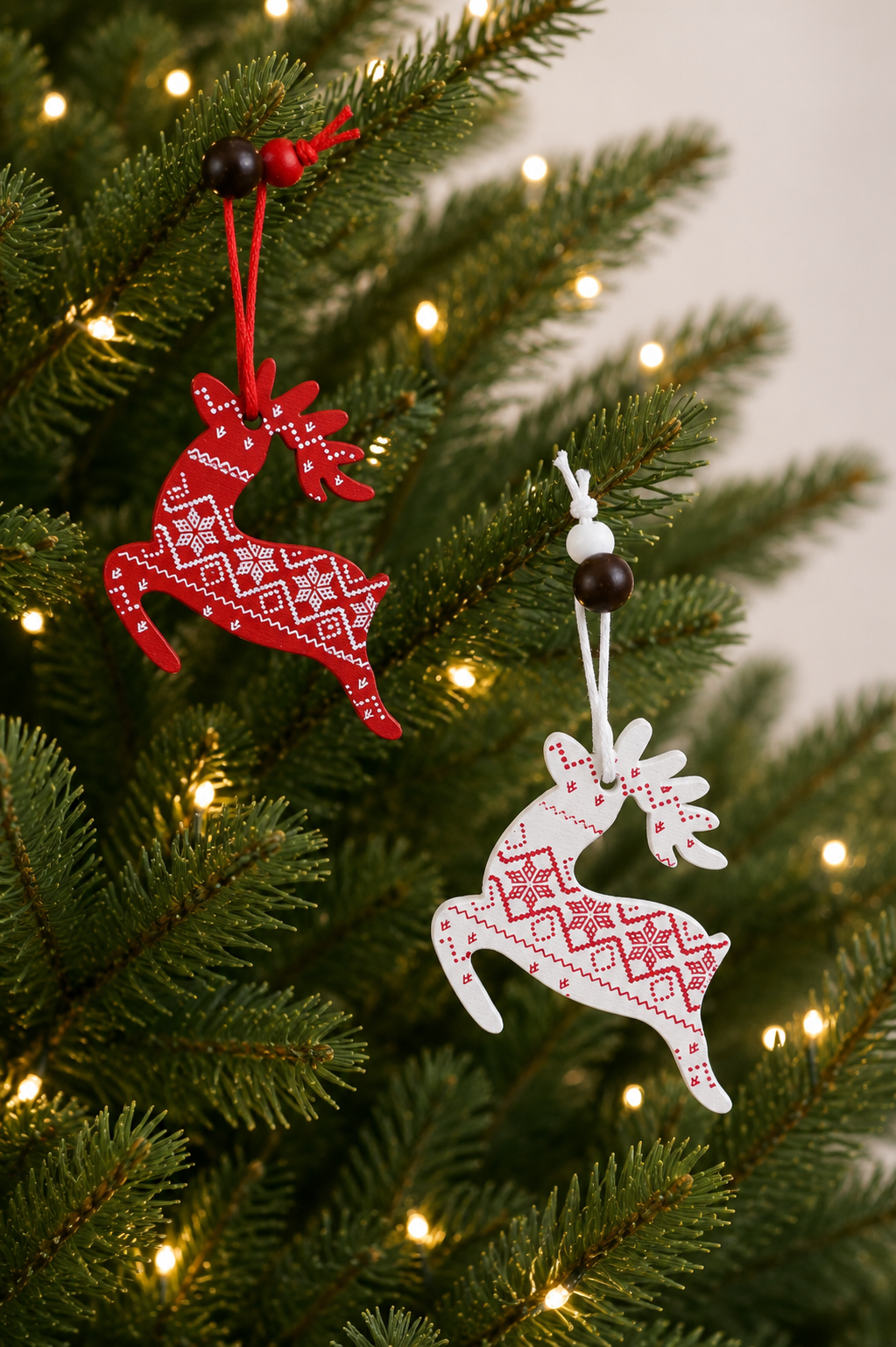 THD738 Red & White Reindeer Christmas Ornament Set