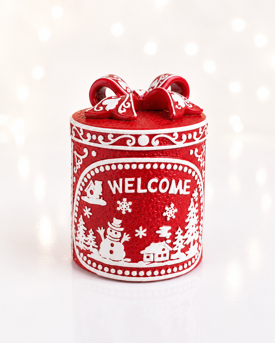 THD884 Christmas Welcome Canister with Bow Lid