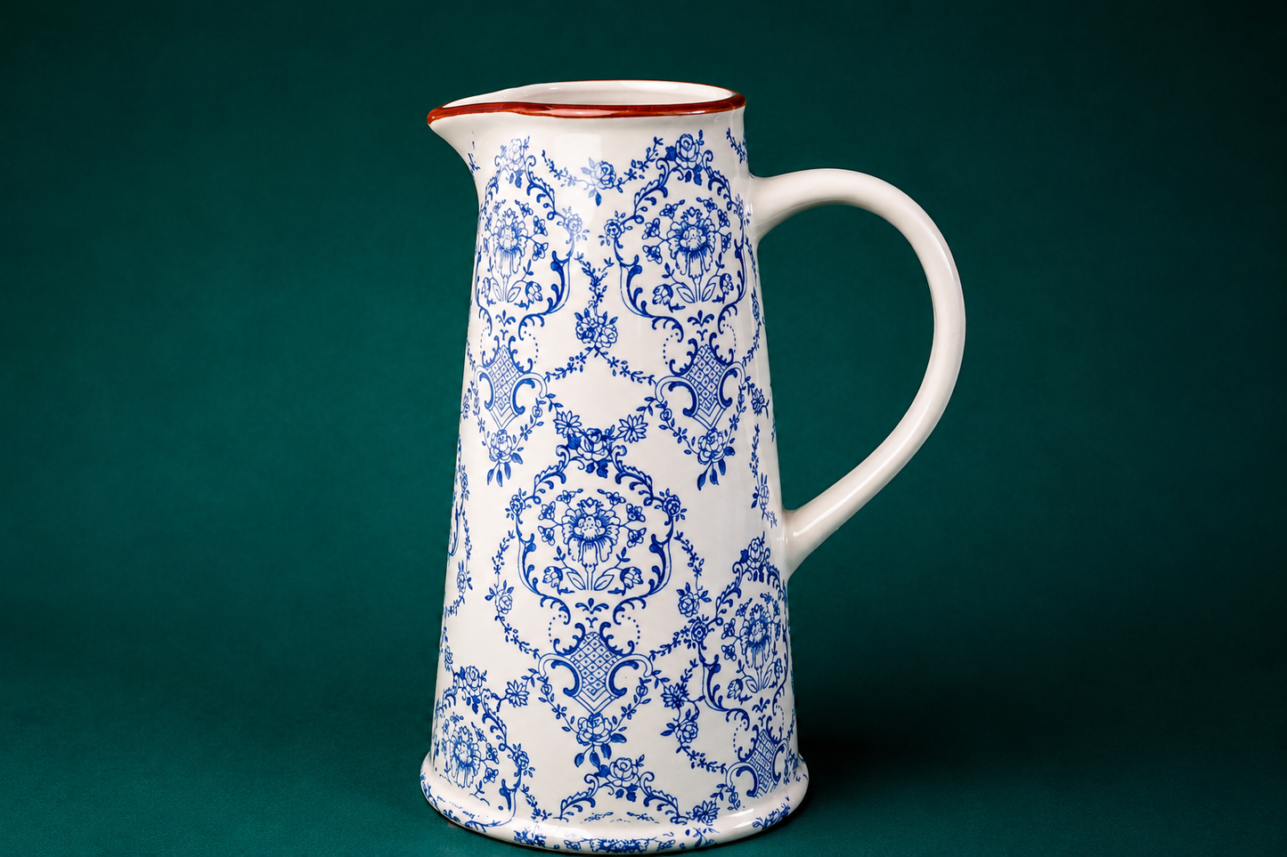 TT-285 Ceramic Water Pitcher with Blue & White Vintage Floral Design