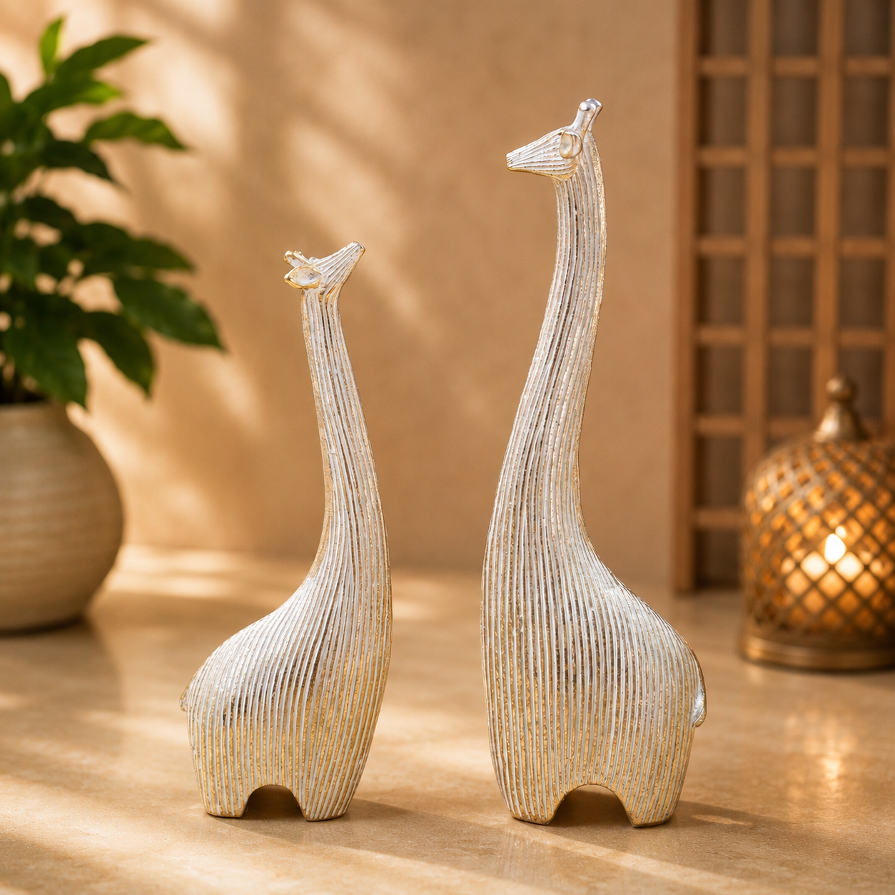 THD082 Abstract Giraffe Figurine Set (Set of 2)