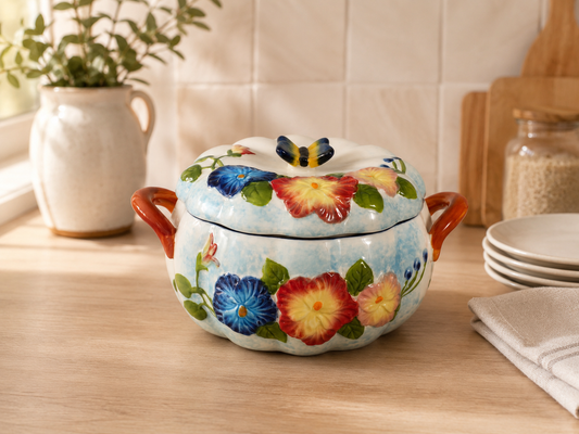 TT -028 Hand-Painted Floral Ceramic Casserole with Lid |