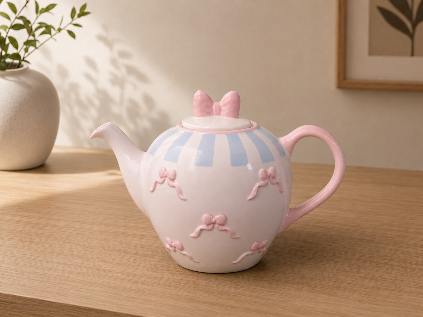 TT-302 Cute Ceramic Bow Teapot with Lid