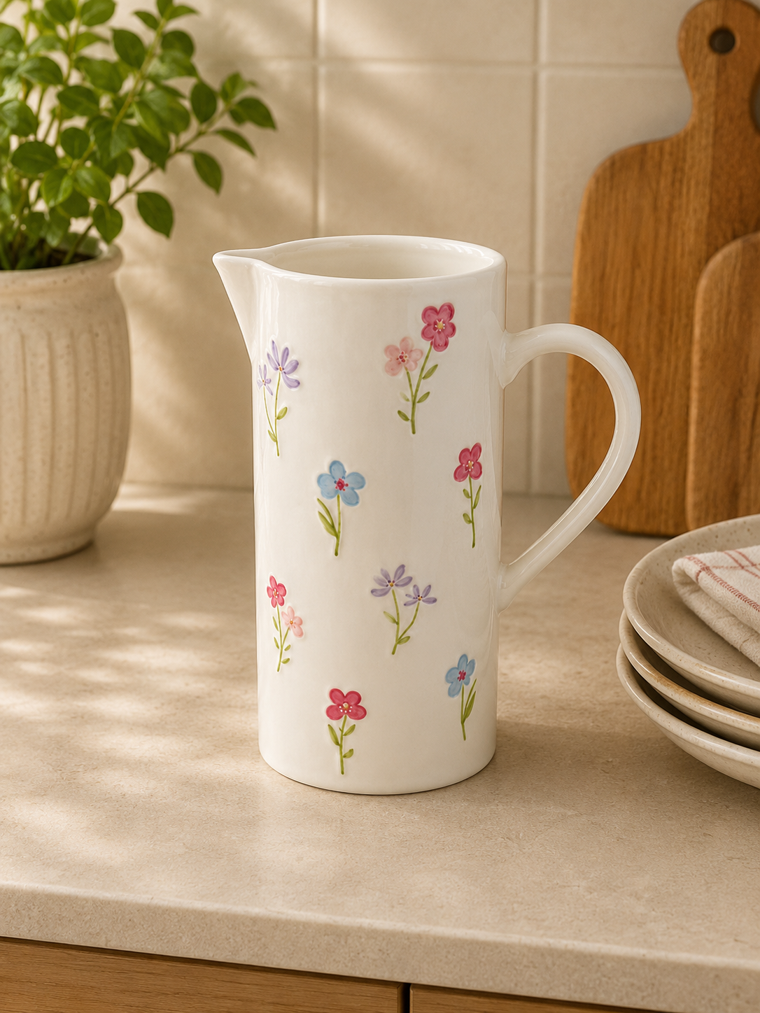 TT-205 Floral Ceramic Water Pitcher