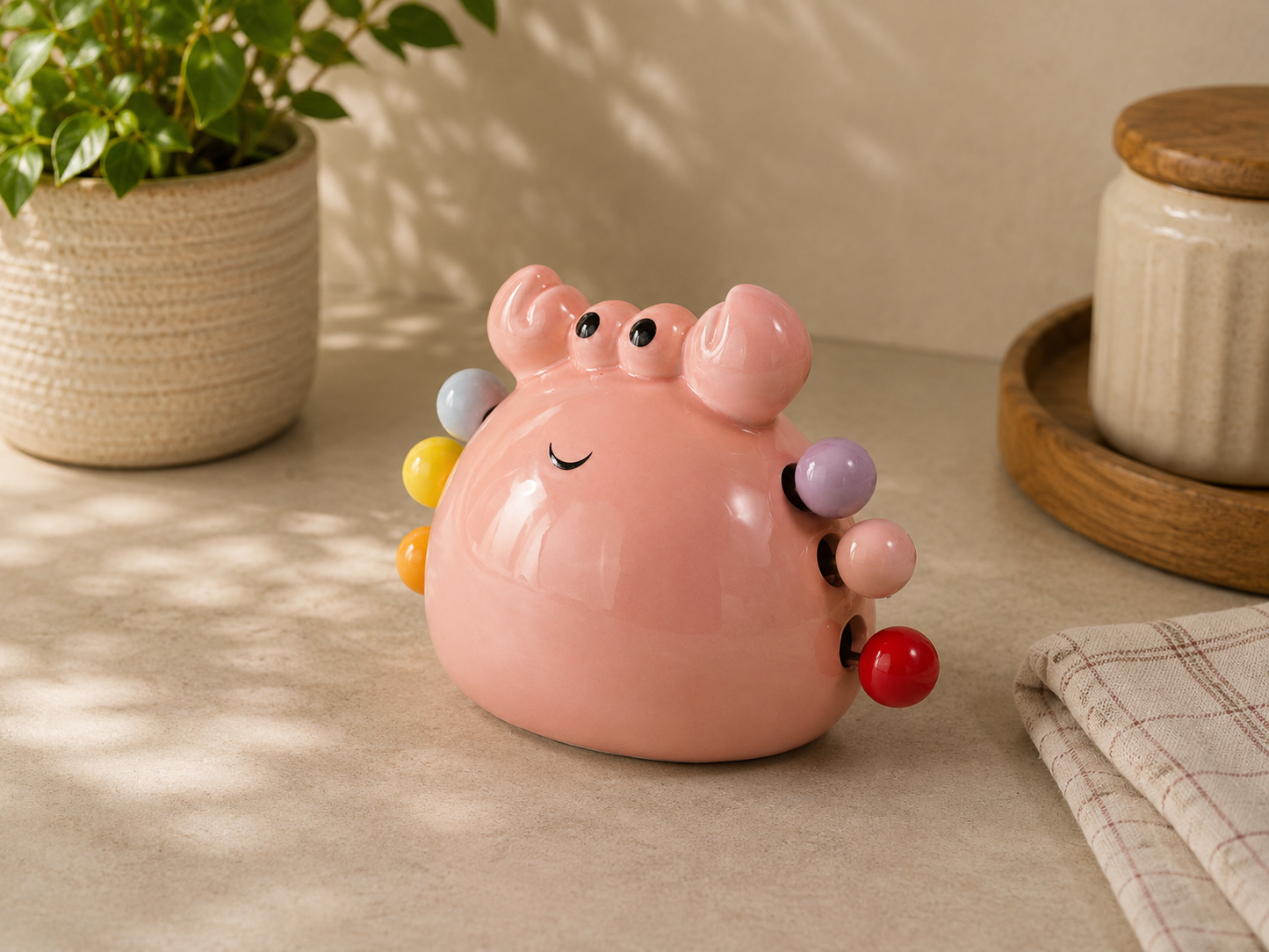 TT-226 Cute Crab Ceramic Fruit Fork Holder Set