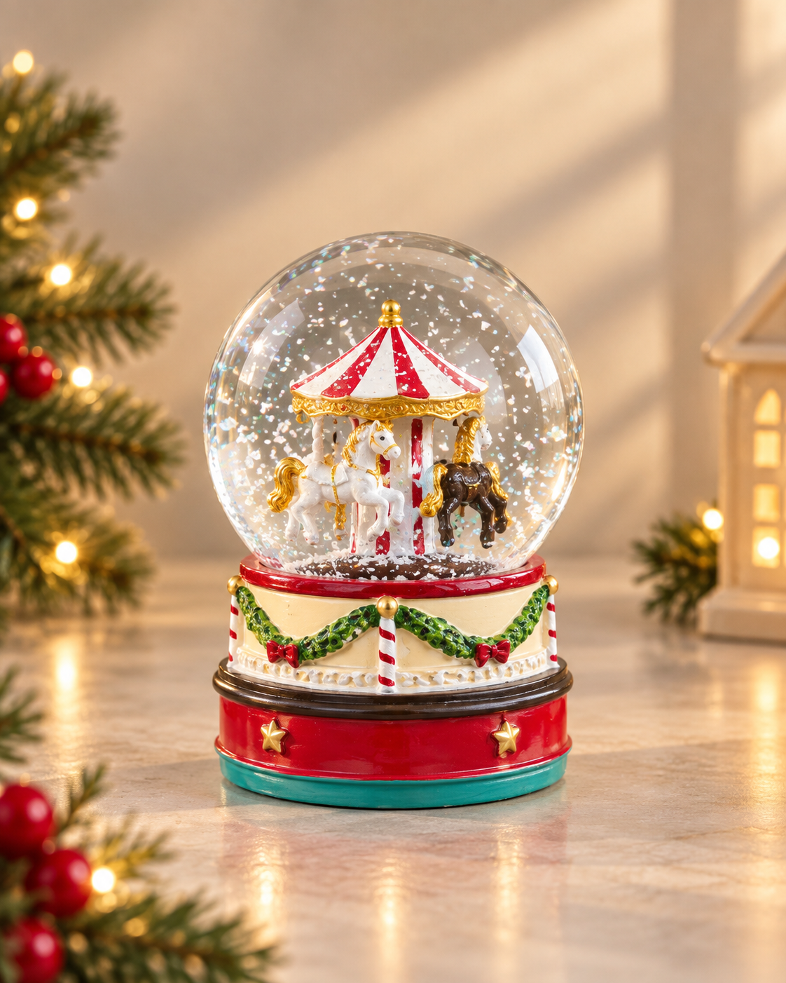 THD812 Christmas Carousel Snow Globe