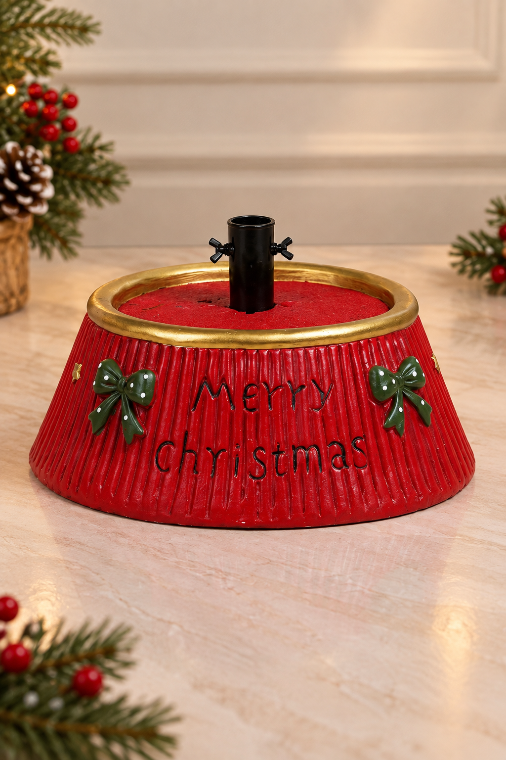 THD960  Resin Merry Christmas Red Decorative Tree Stand