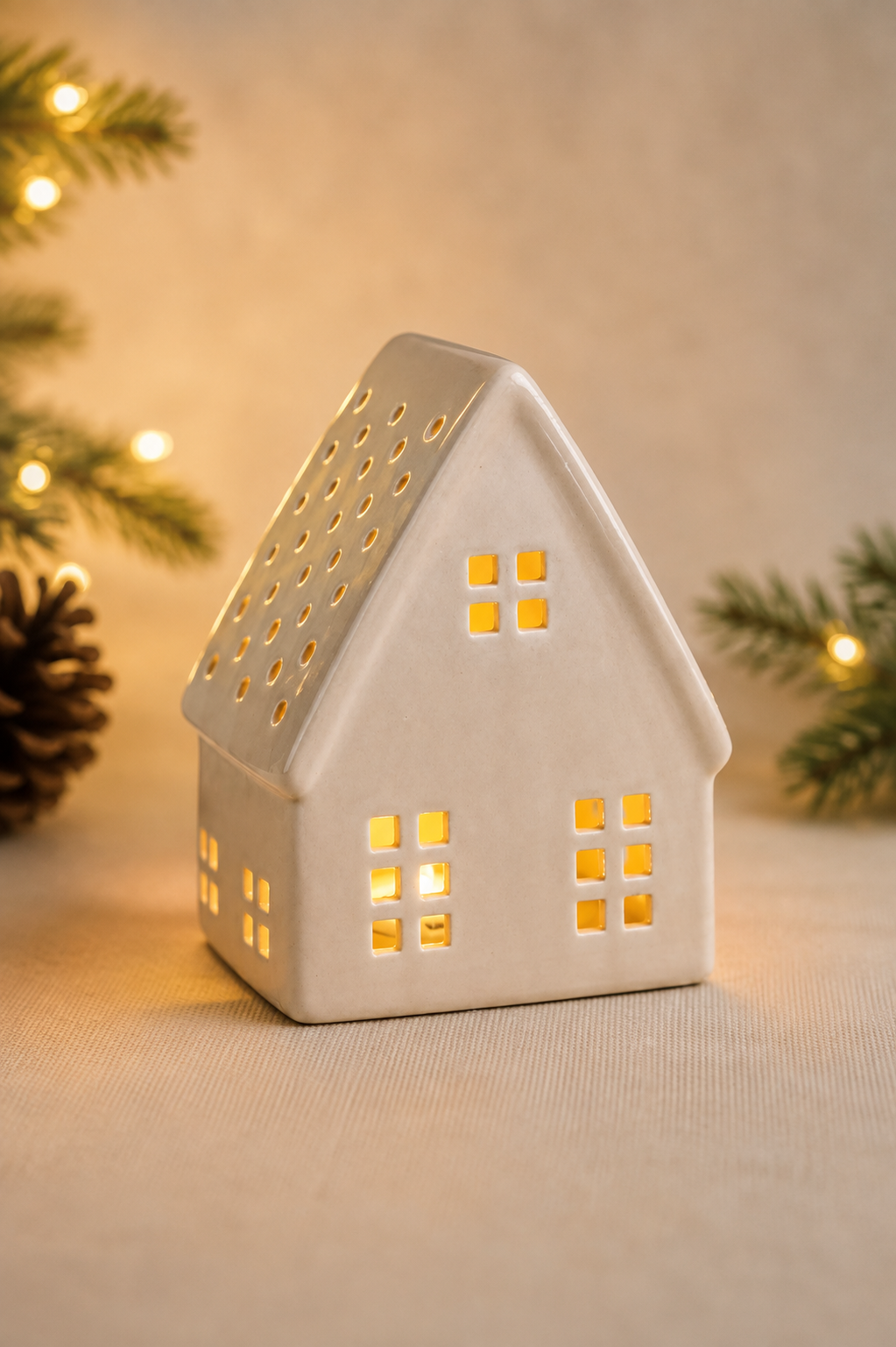 THD1033 Matte Ceramic Cottage with Light