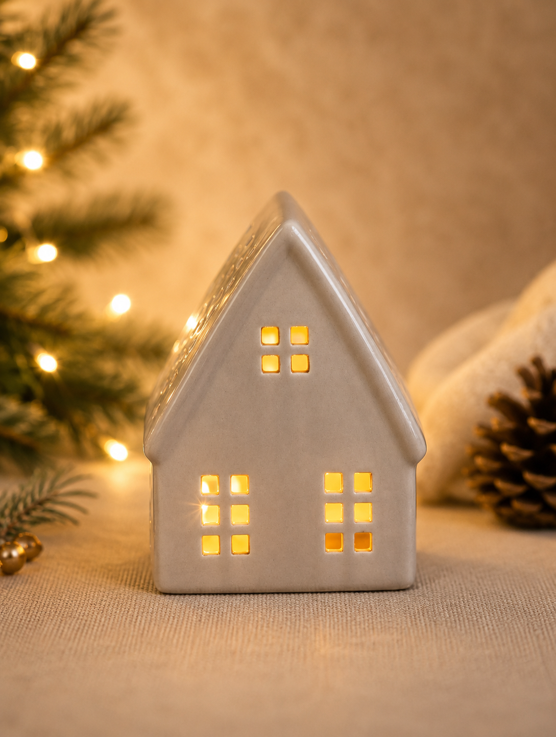 THD1033 Matte Ceramic Cottage with Light