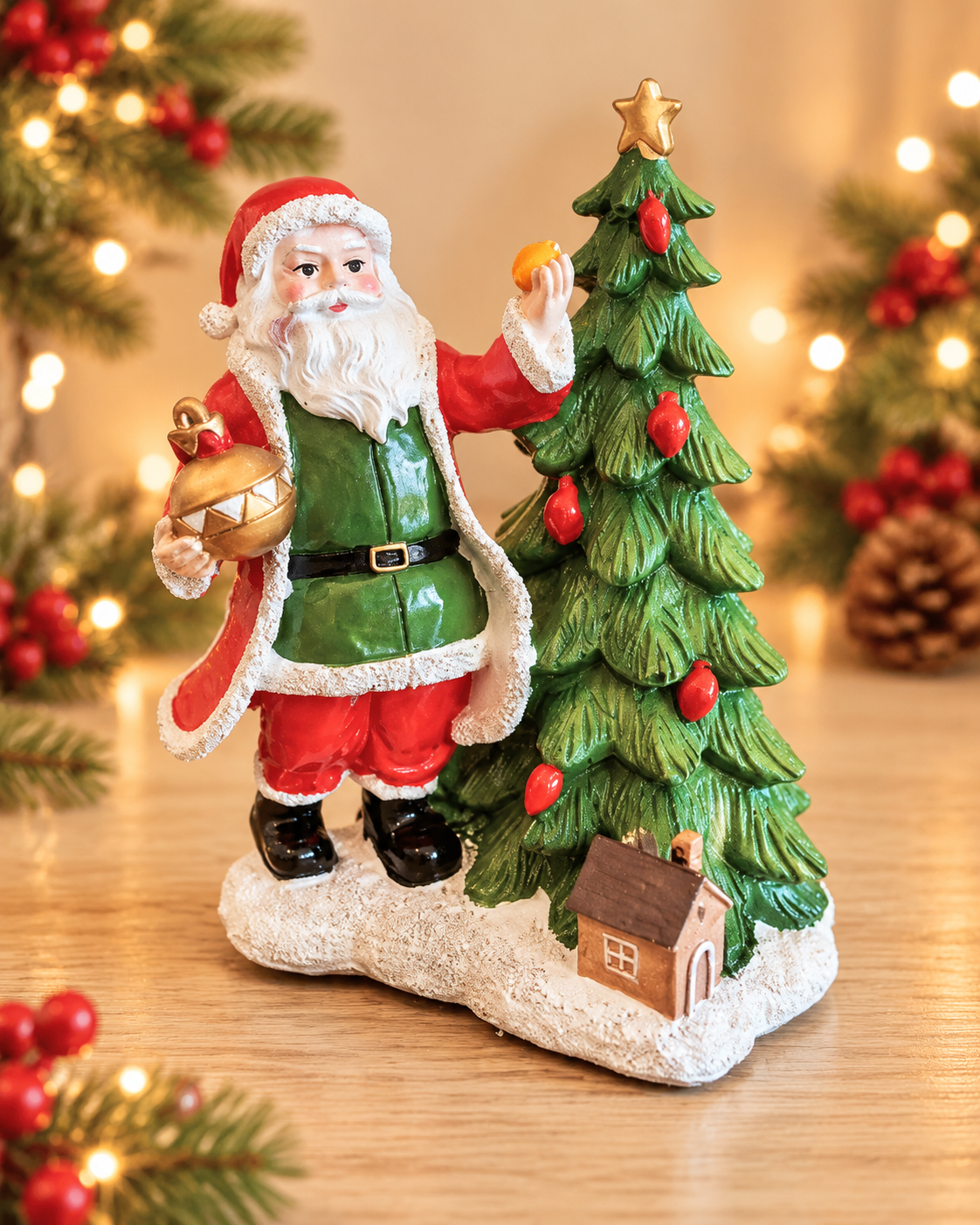 THD704 Santa & Christmas Tree Resin Figurine