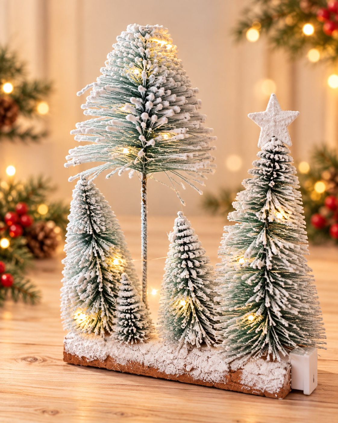 THD632 Snowy Christmas Trees with Lights