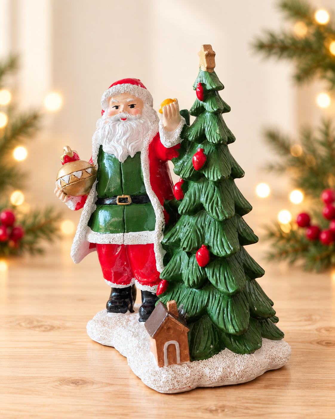 THD704 Santa & Christmas Tree Resin Figurine