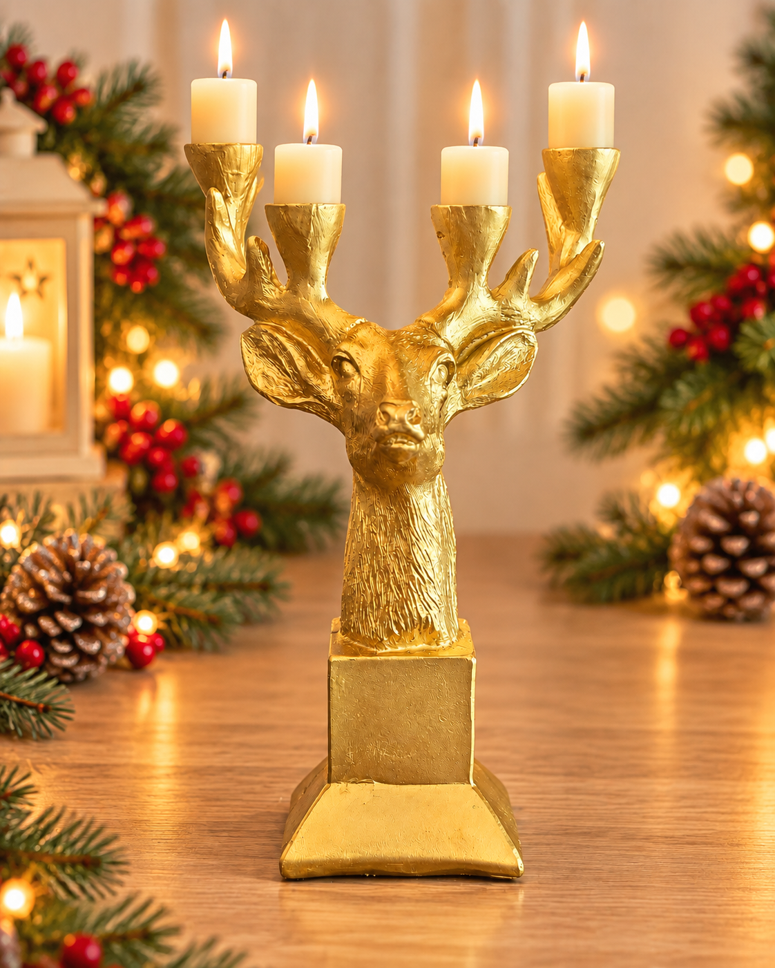 THD712 Golden Reindeer Candle Stand